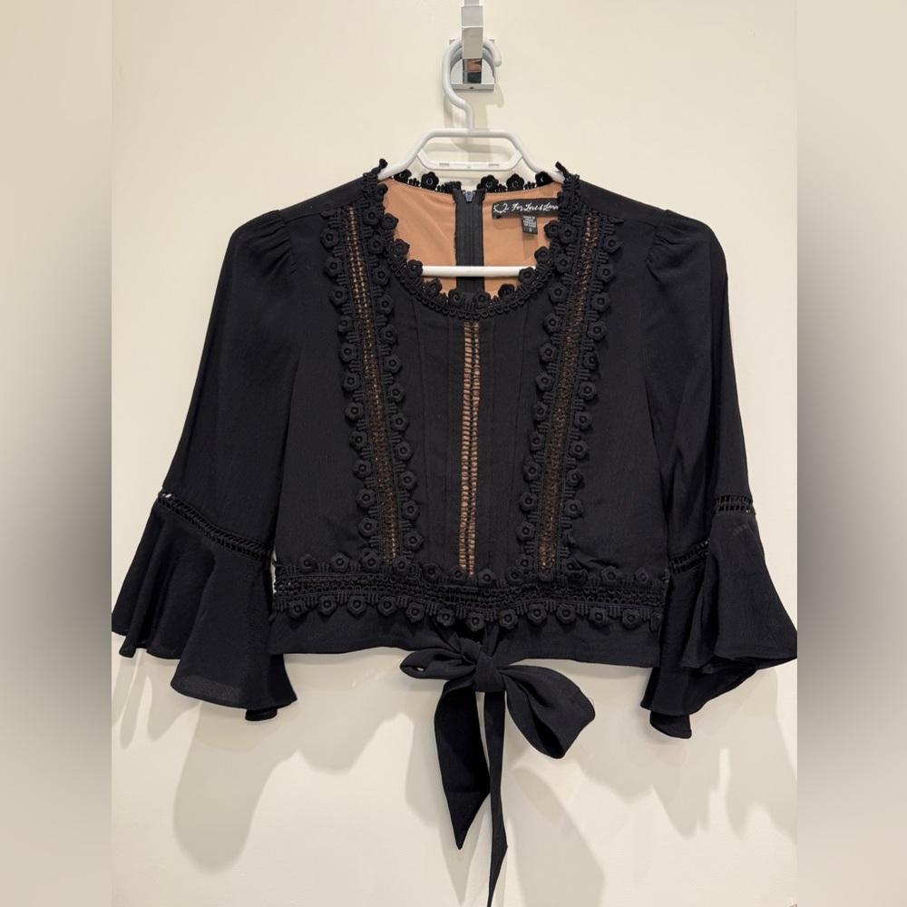 For Love and Lemons Black Lace Trimmed Crop Top